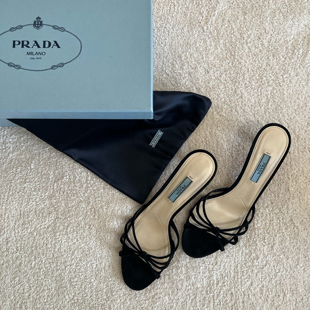 Suede Prada Women's Black Strappy Sandals